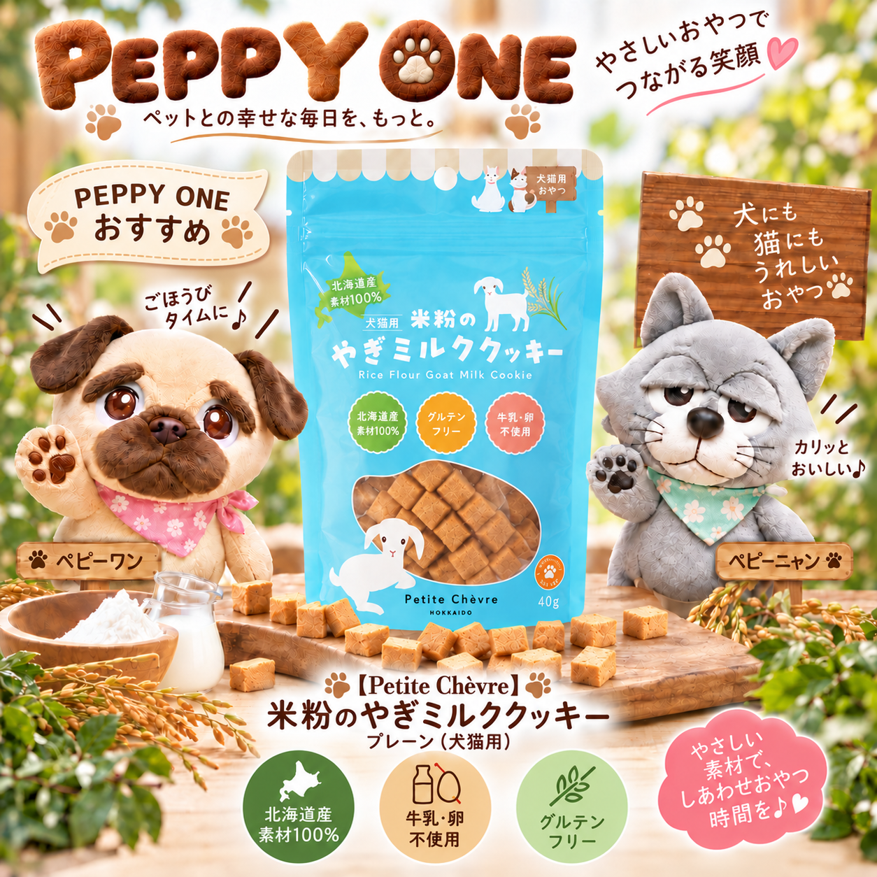 犬猫のおやつに。北海道産素材100%「米粉のやぎミルククッキー プレーン」をご紹介